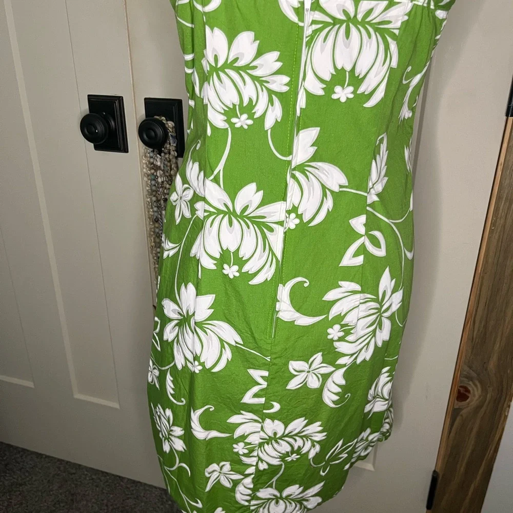 Hilo Hattie Green White Hawaiian Print Floral Midi Dress Summer Beach Vacation - Picture 3 of 4